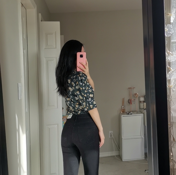 See by Chloe size 36 dark green floral Puff sleeve top - Picture 6 of 9